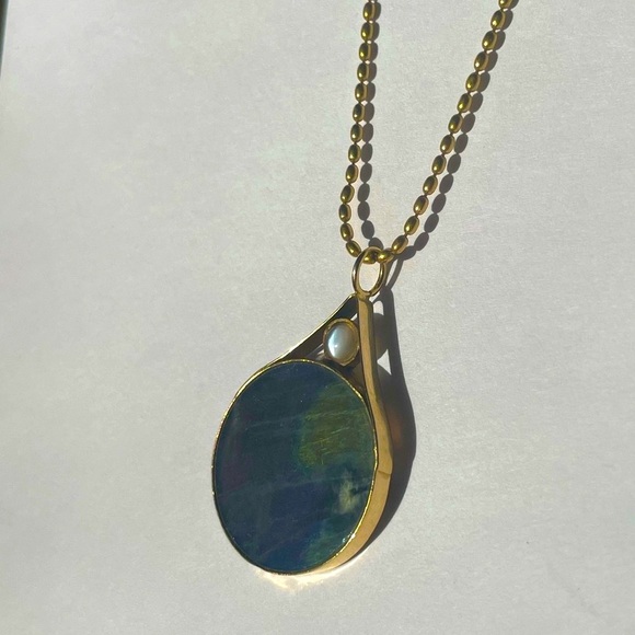 Stunning Labradorite and Gold Pendant With 24K Bezel set Moonstone One of a kind - Picture 10 of 12